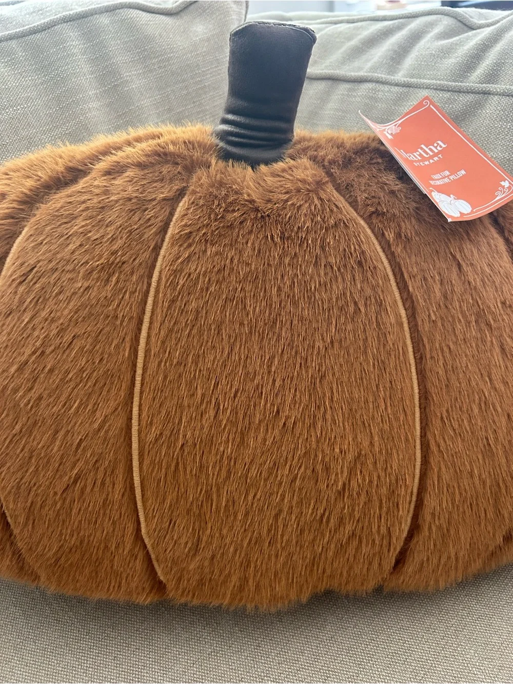 “New” Martha Stewart Faux Fur Pumpkin Accent Pillow in Warm Brown